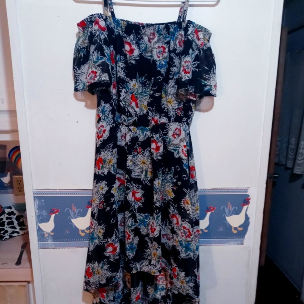 Maxi Floral Off The Shoulder or Strapless Flowy Lined Hi-low Dress